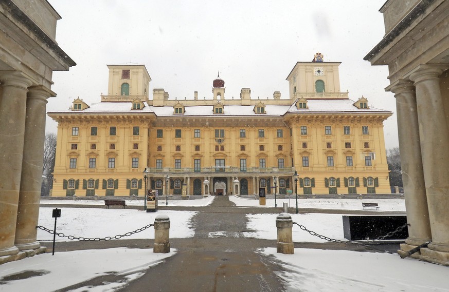 Snow covers the Esterhazy castle in Eisenstadt, Austria, Wednesday, Jan. 23, 2019. Austrian police say an 88-year-old woman with links to Austro-Hungarian nobility who was the feared victim of a braze ...
