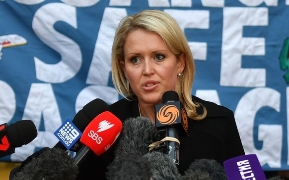 Jennifer Robinson, a lawyer representing Julian Assange, talks to the media outside Westminster Magistrates Court after the court ruled that an arrest warrant against Assange is still valid, in London ...