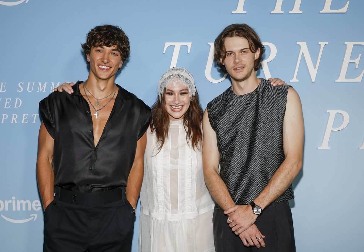 Gavin Casalegno, from left, Lola Tung, and Christopher Briney attend "The Summer I Turned Pretty" third and final season launch party on July 16, 2025, at Refinery Rooftop on Wednesday, in N ...