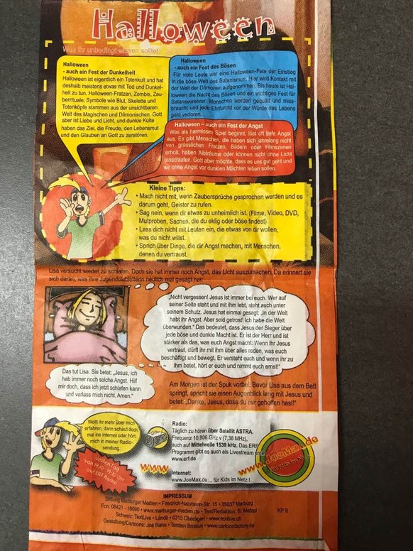 Diesen Flyer bekamen Kinder an Halloween zugesteckt.