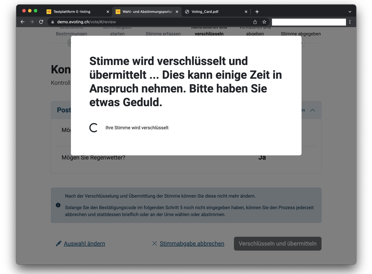 Wenn alles geklappt hat beim E-Voting-System, wird die digitale Stimmabgabe verschlüsselt zum Post-Server übertragen.