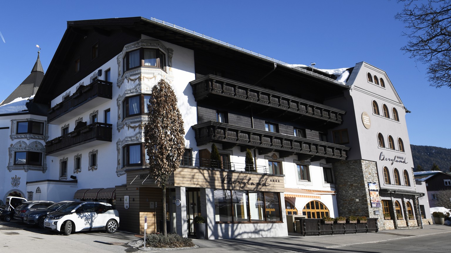epa07401433 The Bergland Hotel in Seefeld, Austria, 27 February 2019, which is hosting Austrian athletes during the current Nordic Skiing World Championships. According to reports seven people have be ...