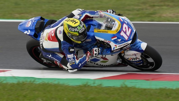 Switzerland&#039;s Thomas Luethi rides his Kalex during the Moto2 qualifying session for Sunday&#039;s San Marino Motorcycle Grand Prix at the Misano circuit in Misano Adriatico, Italy, Saturday, Sept ...