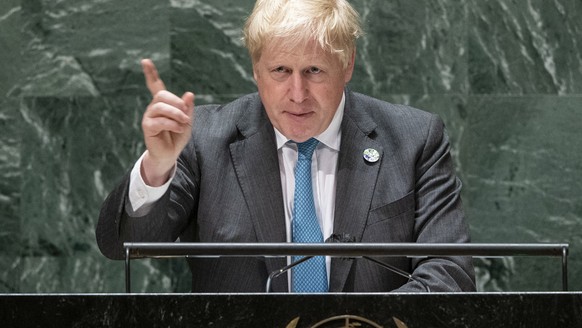 epa09482709 British Prime Minister Boris Johnson addresses the 76th Session of the UN General Assembly in New York City, New York, USA, 22 September 2021. EPA/EDUARDO MUNOZ / POOL