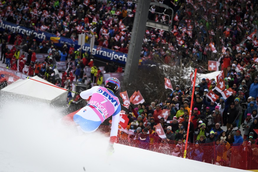 Switzerland&#039;s Daniel Yule in action during the second run of the men&#039;s slalom race at the Alpine Skiing FIS Ski World Cup in Wengen, Switzerland, Sunday, January 19, 2020. (KEYSTONE/Anthony  ...