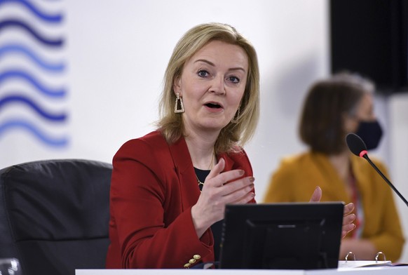 Britain&#039;s Foreign Secretary Liz Truss hosts the G7 Foreign and Development Ministers Session with Guest Countries and ASEAN Nations in Liverpool, England Sunday, Dec. 12, 2021. Foreign Secretary  ...