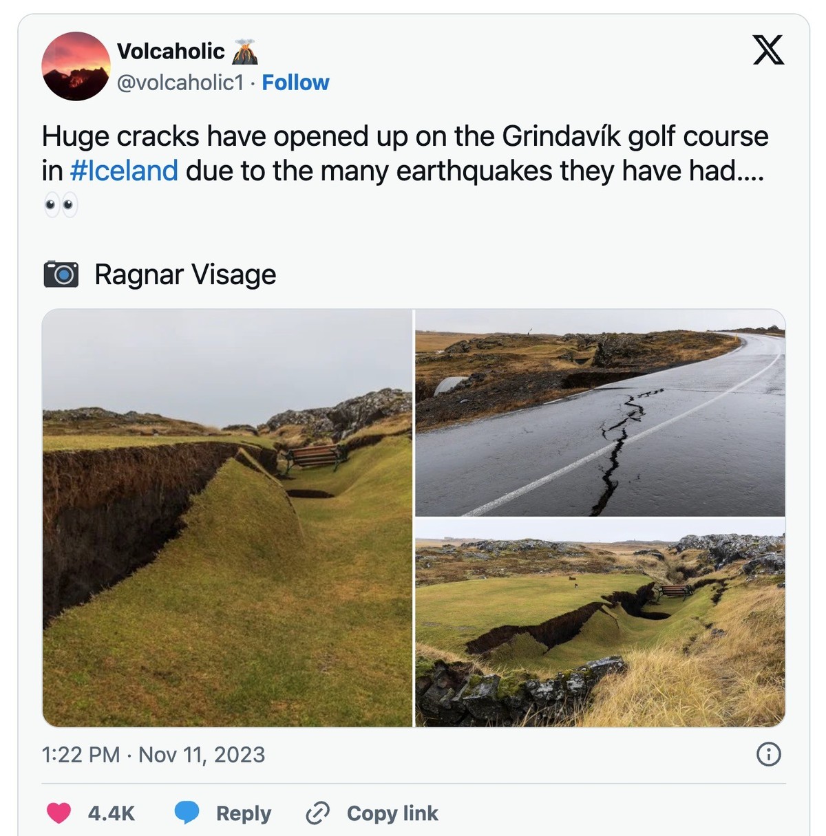 Risse in der Erde in Island (Grindavik) am 11. November 2023.