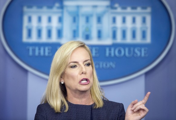 epa06819967 US Department of Homeland Security (DHS) Secretary Kirstjen Nielsen participates in a news conference in which she faced question on immigration, in the James Brady Press Briefing Room of  ...