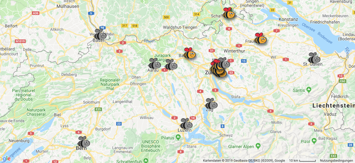 Die Standorte der Kita Bubble Bees in der Schweiz.