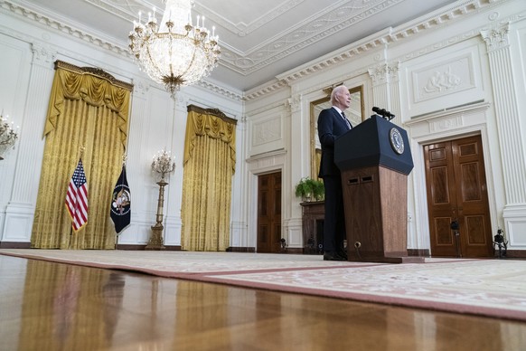President Joe Biden speaks about Ukraine in the East Room of the White House, Tuesday, Feb. 22, 2022, in Washington. (AP Photo/Alex Brandon)
Joe Biden