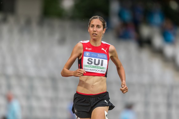 Fabienne Schlumpf (SUI) erzielt einen Disziplinensieg ueber 5000 m bei den European Athletics Team Championships First League in Cluj, am Sonntag, 20. Juni 2021 (KEYSTONE/ATHLETIX.CH/ULF SCHILLER)