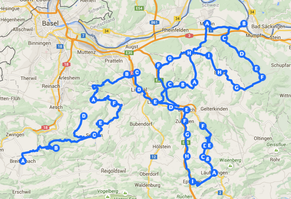 Die ungefähre Strecke der heutigen Etappe von Breitenbach nach Diepflingen.