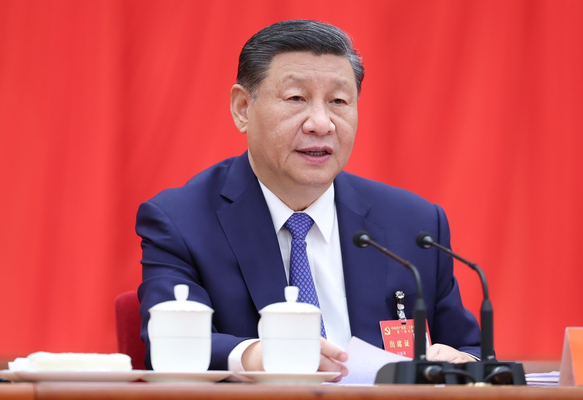 epa11485884 Xi Jinping, general secretary of the Communist Party of China (CPC) Central Committee, addressing the third plenary session of the 20th Communist Party of China (CPC) Central Committee in  ...