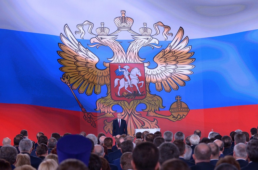 epa06572314 Russian President Vladimir Putin after delivering his annual address to the Federal Assembly at the Manezh Central Exhibition Hall in Moscow, Russia, 01 March 2018. Vladimir Putin gave his ...