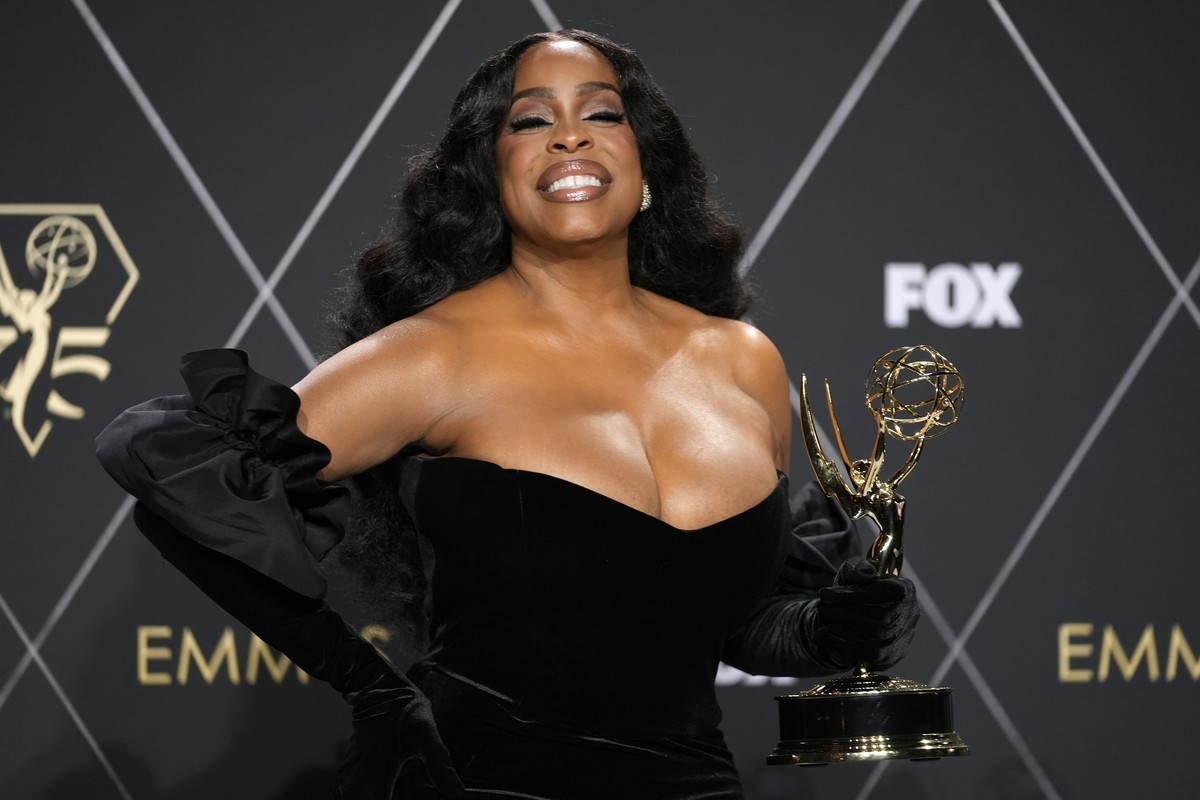 Niecy Nash-Betts, winner of the award for outstanding supporting actress in a limited or anthology series or movie for "Dahmer ? Monster: The Jeffrey Dahmer Story," poses in the press room d ...