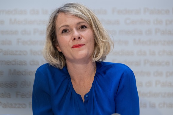 Kathrin Bertschy, Nationalraetin GLP, spricht an der Medienkonferenz des Komitees Frauenallianz fuer die BVG-Reform, am Donnerstag, 4. Juli 2024, in Bern. (KEYSTONE/Marcel Bieri)