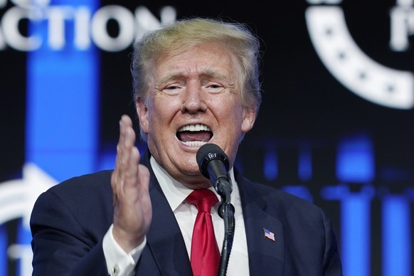 FILE - In this July 24, 2021, photo, former President Donald Trump speaks to supporters at a Turning Point Action gathering in Phoenix. Trump remains the most popular figure with the GOP base as he co ...