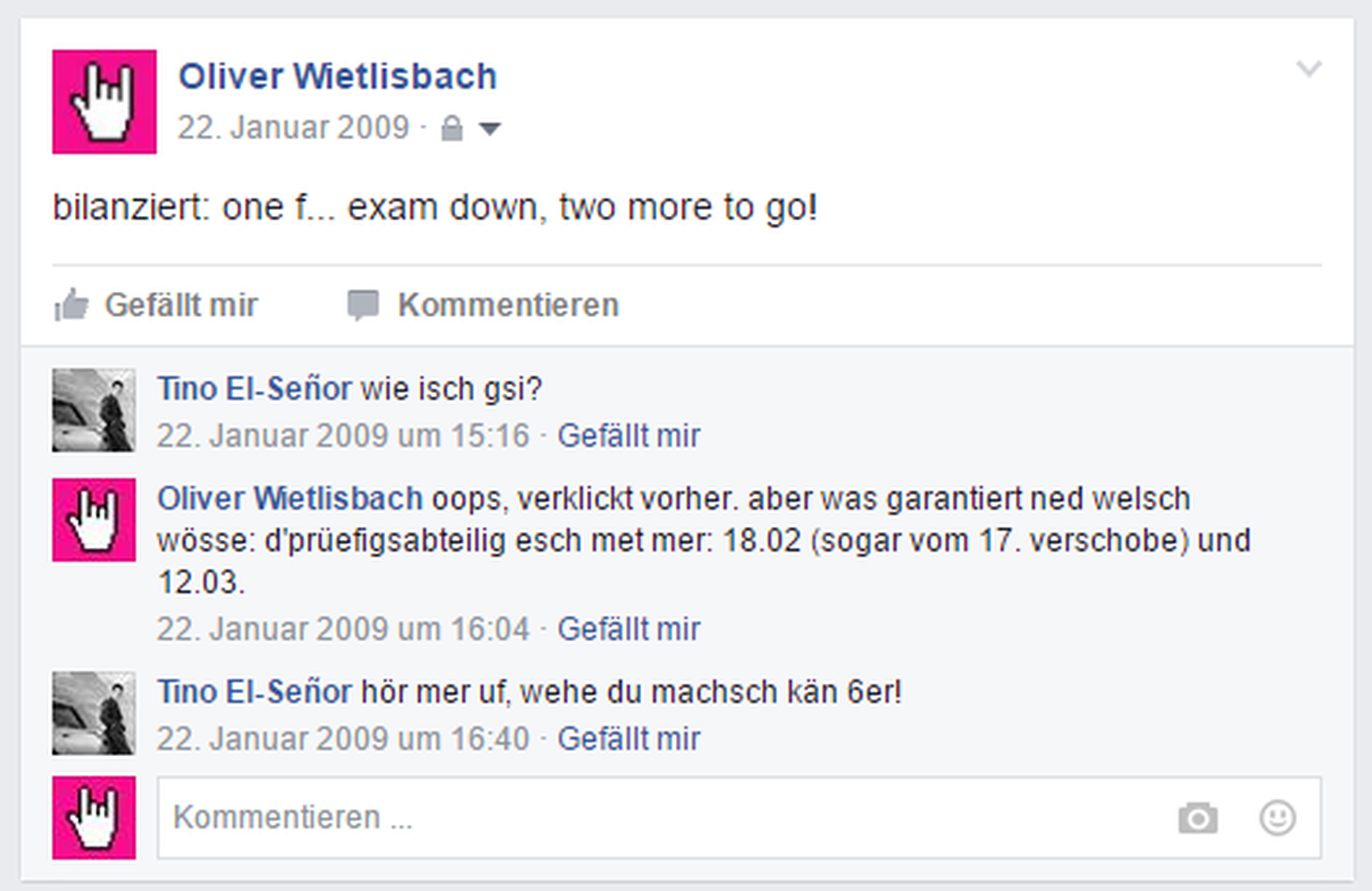 Mein erster Post auf Facebook: Fast so wichtig wie ein Breaking-News-Push der watson-App ;)