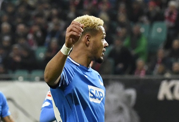 CAPTION CORRECTS WHO IS GOAL SCORER Hoffenheim's Joelinton celebrates after Andrej Kramaric scored a goal during the German first division Bundesliga soccer match between RB Leipzig and TSG 1899 ...