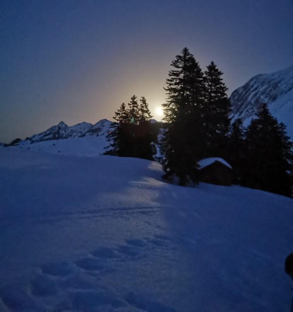 Rauszeit Nachtaktivitäten Habkern Schneeschuhwandern bei Vollmond