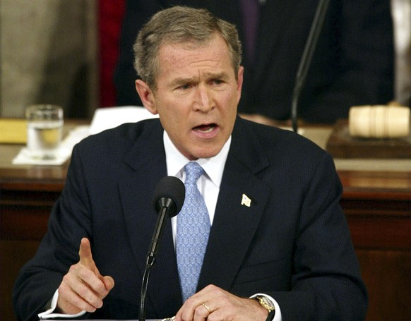FILE - In this Jan. 29. 2002, file photo, President George W. Bush labels North Korea, Iran and Iraq an &quot;axis of evil&quot; during his State of the Union address on Capitol Hill. Donald Trump’s t ...
