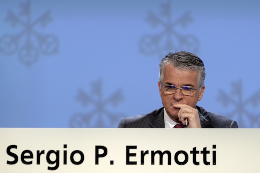 epa06708297 Sergio P. Ermotti, Group Chief Executive Officer of Swiss Bank UBS, pictured during the general assembly of the UBS in Basel, Switzerland, 03 May 2018. The UBS Annual General Meeting (AGM) ...