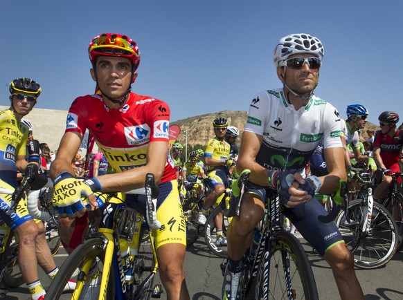 Contador (l.) führt weiterhin vor Valverde.