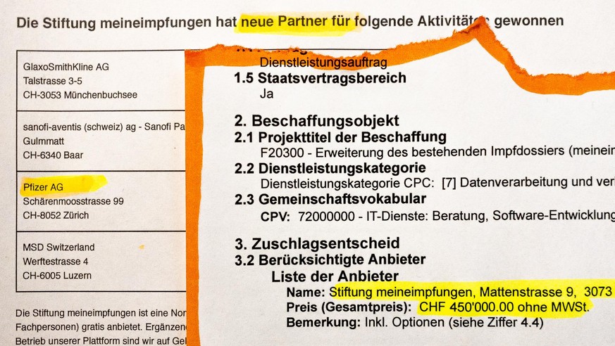 Fotos zu MeineImpfungen.ch mit Ausschnitt aus Simap