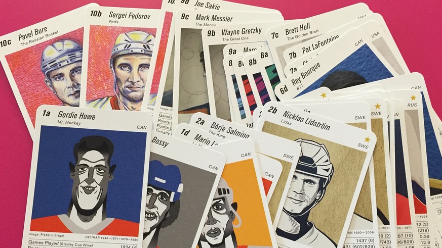 Die 40 Spielkarten des Quartetts mit NHL-Legenden.