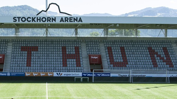 Spieler und Staff des FC Thun bei ihrem Trainingsstart waehrend der Coronavirus Covid-19 Pandemie, am Montag, 25. Mai 2020, in der Stockhorn Arena in Thun. (KEYSTONE/Peter Schneider)