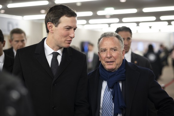 epa12664974 Jared Kushner (L), American Businessman and Steve Witkoff (R), United States Special Envoy to the Middle East and special envoy for peace missions walk in the corridors during the 56th ann ...