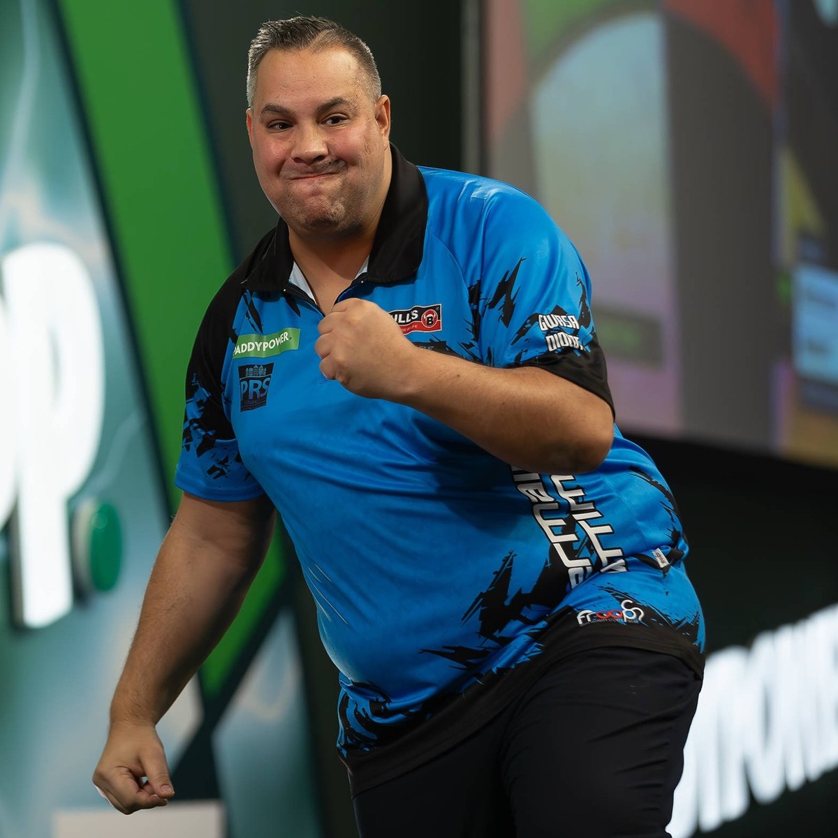 Paddy Power 2025 World Darts Champs Jermaine Wattimena NED celebrates winning his First Round match against Stefan Bellmont SUI not in picture during the 2025 Paddy Power World Darts Championship at A ...