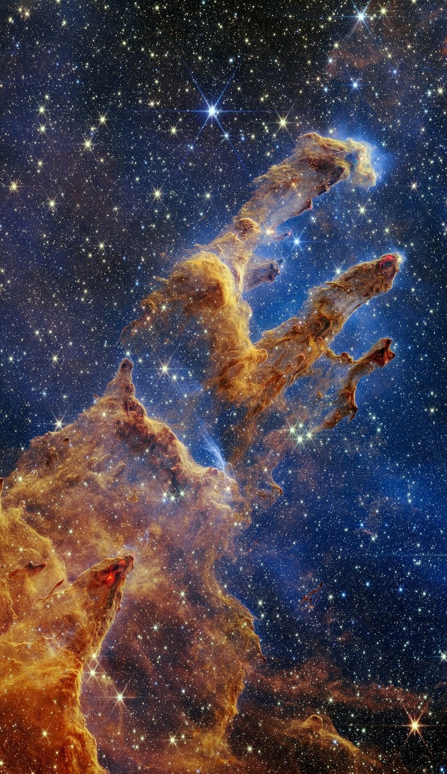 Säulen der Schöpfung, Pillars of Creation, Nah-Infrarot-Aufnahme des James-Webb-Weltraumteleskops