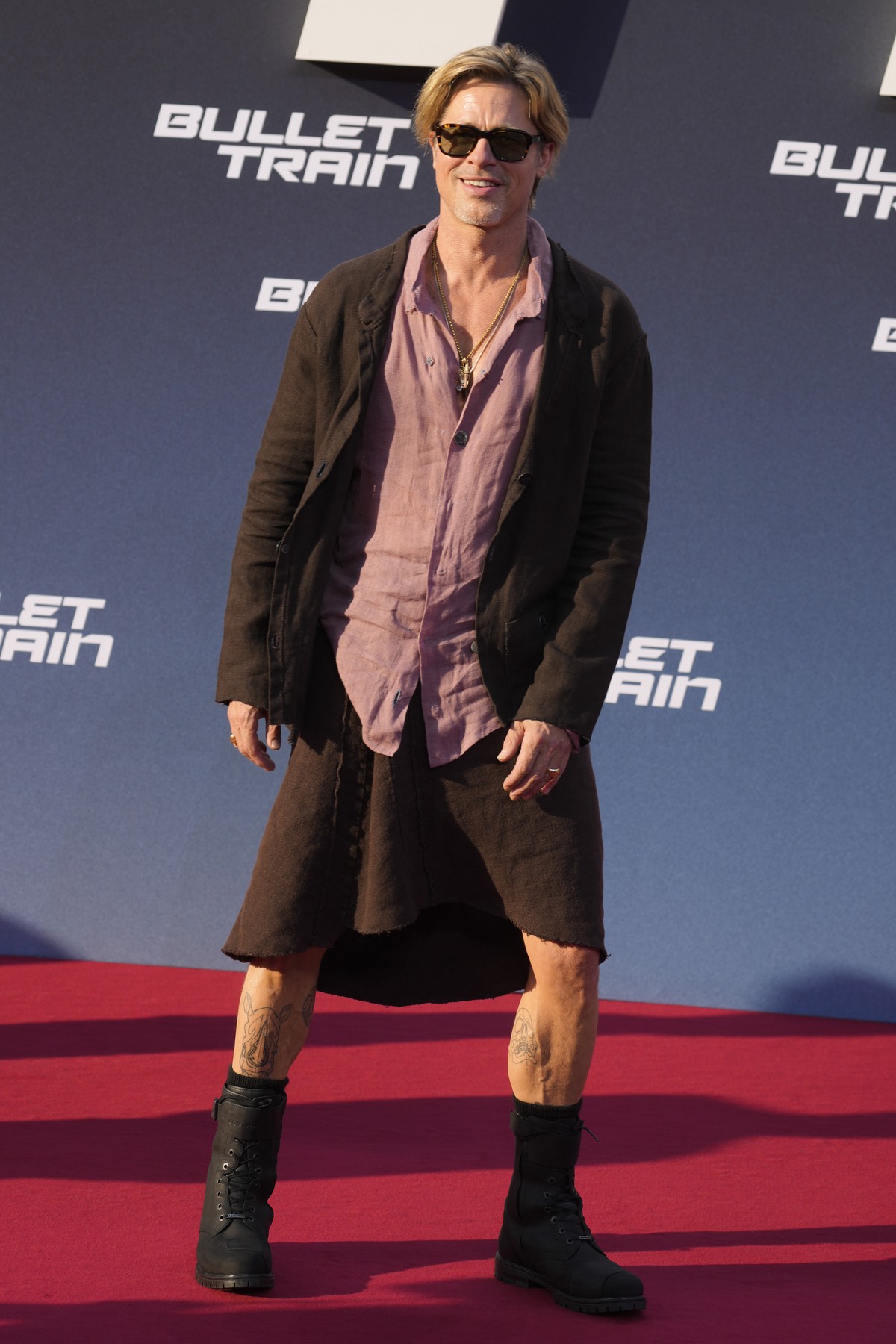 Brad Pitt arrives for the premiere of the film 'Bullet Train' in Berlin, Germany, Tuesday, July 19, 2022. (AP Photo/Markus Schreiber)