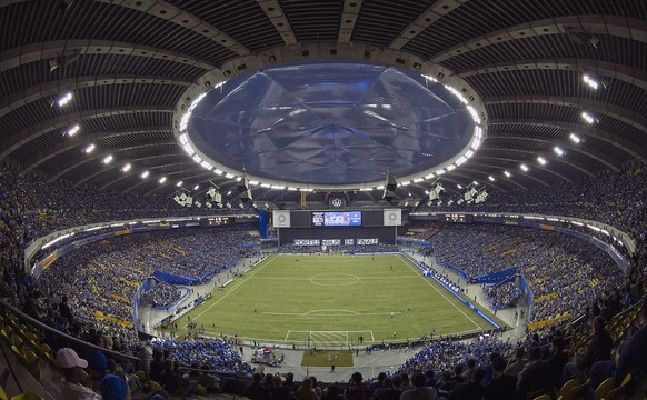 An overhead shot of the pitch is shown prior to the MLS Eastern Conference final between the Montreal Impact and Toronto FC at the Olympic Stadium in Montreal, Tuesday, Nov. 22, 2016. (Graham Hughes/T ...