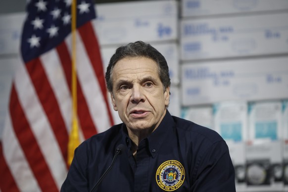 FILE - In this March 24, 2020 file photo, New York Gov. Andrew Cuomo speaks during a news conference in New York. Cuomo will be a guest on the documentary news show &quot;Axios&quot; on HBO, moving to ...