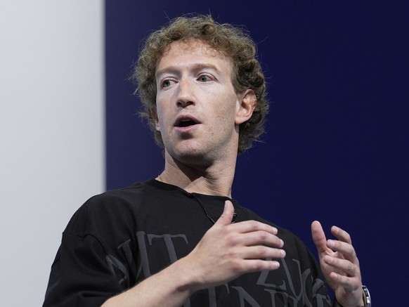 FILE - Mark Zuckerberg talks about the Orion AR glasses during the Meta Connect conference on Sept. 25, 2024, in Menlo Park, Calif. (AP Photo/Godofredo A. V