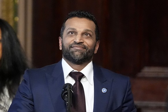 Kash Patel, President Donald Trump&#039;s new director of the FBI, is pictured during his ceremonial swearing-in, Friday, Feb. 21, 2025, in the Indian Treaty Room at the Eisenhower Executive Office Bu ...