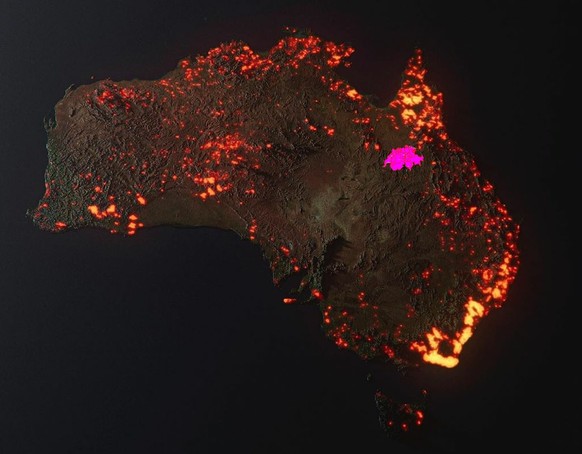 Australien brennt: Dieses Bild zeigt, wie viel FlÃ¤che wirklich vom Feuer betroffen ist
Hab die Schweiz im GrÃ¶ssenvergleich mal eingebaut. 
Es ist erschreckend!