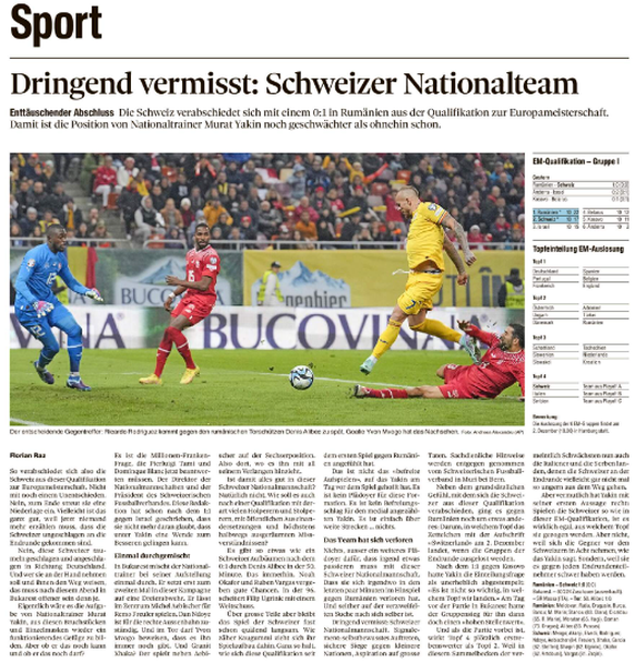So titelt der Tages-Anzeiger nach dem Schweizer EM-Quali-Debakel gegen Rumänien.