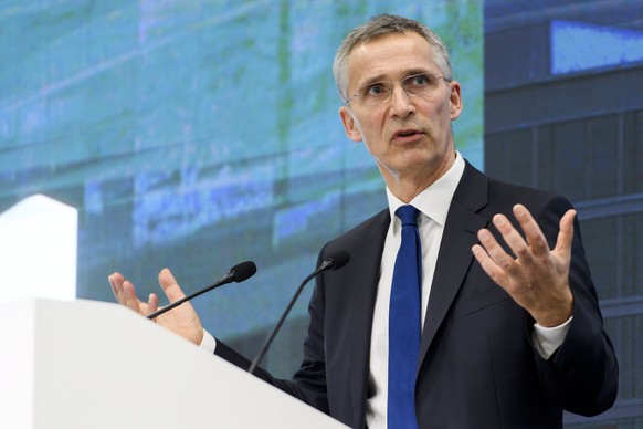 epa05825061 NATO Secretary General Jens Stoltenberg, speaks prior to a debate about the NATO: Projecting Stability Beyond our Borders at the Graduate Institute of International and Development Studies ...