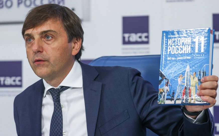 August 07. 2023 Russia. Moscow. The Minister of Education of the Russian Federation Sergey Kravtsov at the presentation of a new unified textbook on universal history and the history of Russia for 10t ...