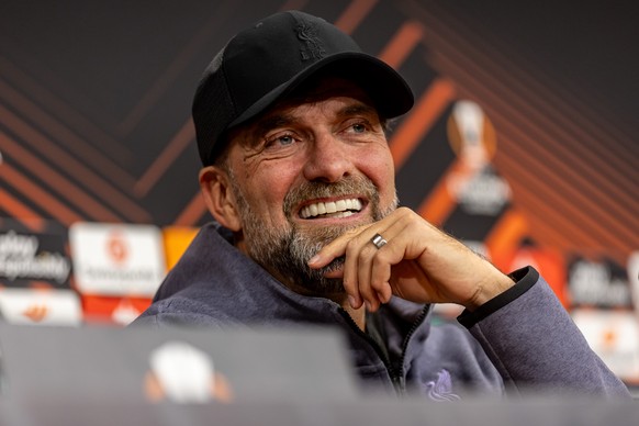 epa11202689 Liverpool&#039;s head coach Juergen Klopp takes part in a press conference in Prague, Czech Republic, 06 March 2024. Liverpool will face Sparta Prague in their UEFA Europa League round of  ...