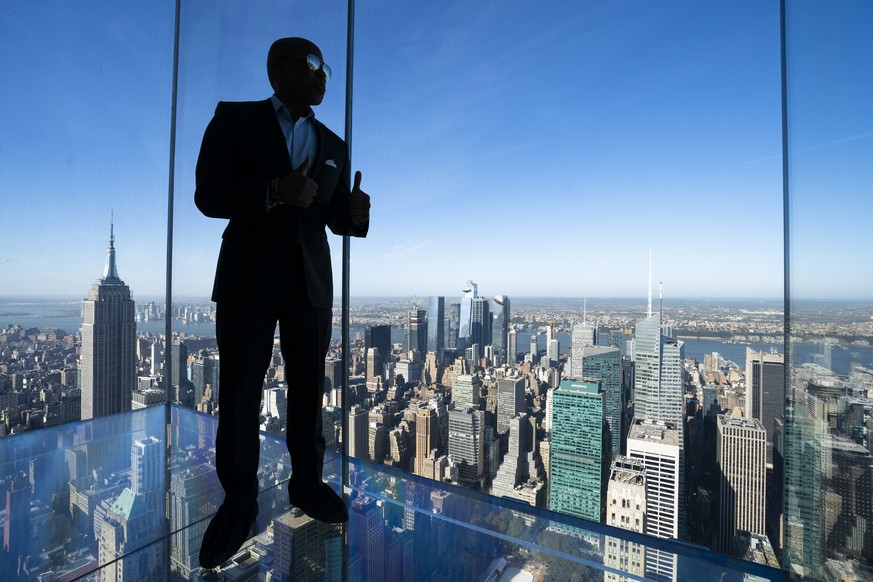 New York City Democratic mayoral candidate Eric Adams poses for photographs during the grand opening of SUMMIT One Vanderbilt, a skyscraper observatory on Manhattan&#039;s iconic 42nd Street, Thursday ...