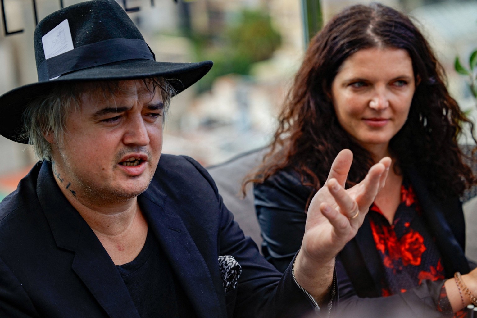 Pete Doherty presents the documentary about his life - Barcelona musician Pete Doherty and director and keyboardist Katia deVidas pose during the presentation of the documentary Peter Doherty: Strang ...
