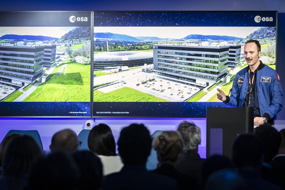 Marco Sieber, Schweizer Astronaut der ESA spricht waehrend eines Eroeffnungsanlass des European Space Deep-Tech Innovation Centre (ESDI) der Europaeischen Weltraumagentur ESA in Villigen AG, am Dienst ...
