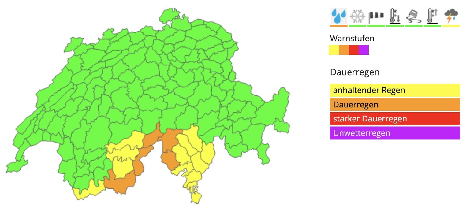 Niederschlagswarnungen für den Süden der Schweiz am 5. September 2024.
