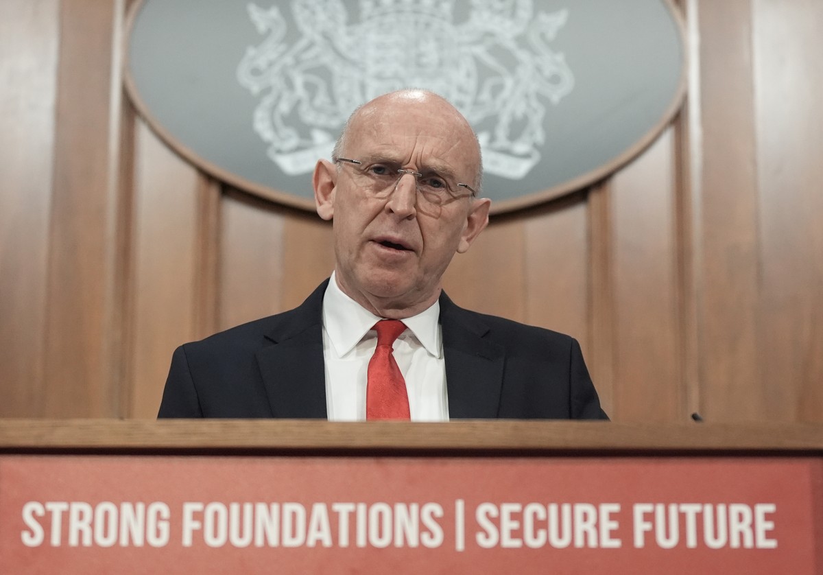 British Defence Secretary John Healey delivers a speech on how the UK's defence industry is delivering growth and national renewal across the UK, at No 9 Downing Street in central London, Wednesd ...