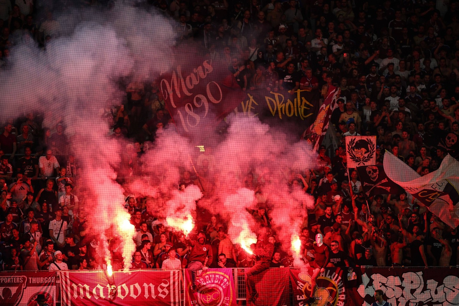 Mandatory Credit: Photo by Simon Dael/Shutterstock 14055354dz Servette fans Servette v Rangers, UEFA Champions League, Third Qualifying Round, Second Leg, Football, Stade de Geneve, Geneva, Switzerlan ...