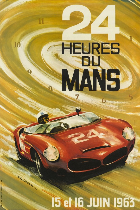 A French poster by G. Leygnac for the racing event 24 Hours of Le Mans (24 Heures du Mans) in June 1963. The poster features a red Ferrari Dino. (Photo by Movie Poster Image Art/Getty Images)